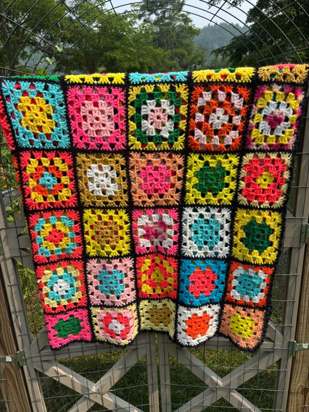 Colorful Crochet Granny Square Throw Blanket